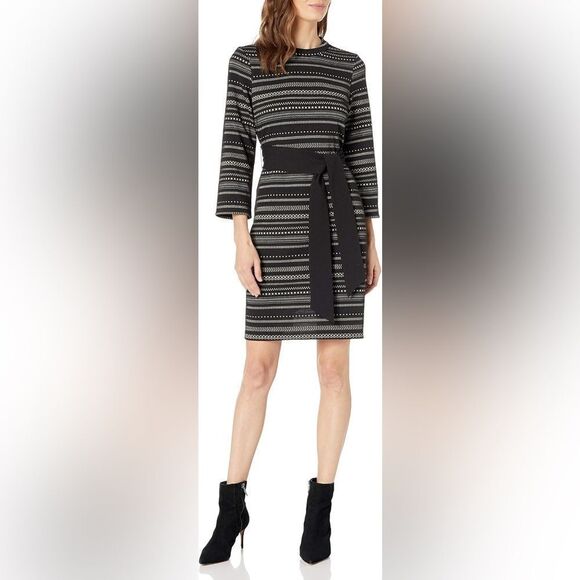 NWOT Nine West Belted Black Dress sz 8 - Picture 1 of 5